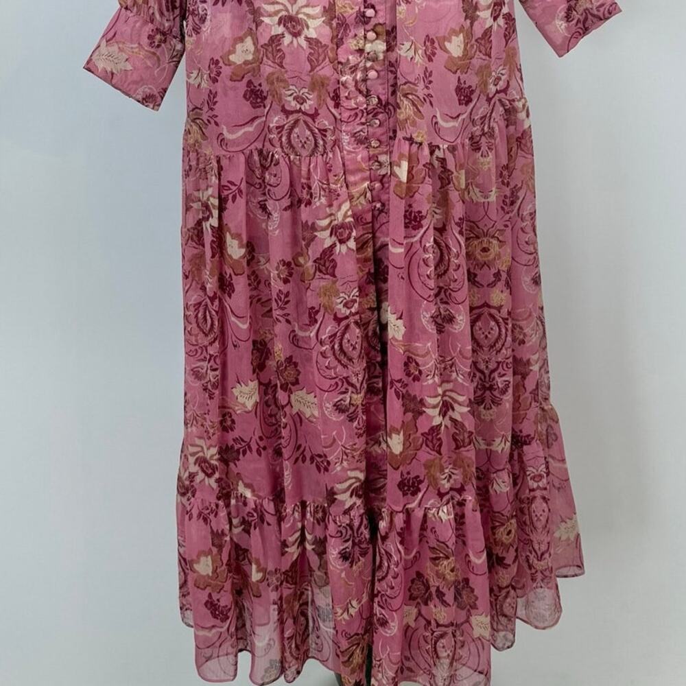 MISA Los Angeles Sheer Chiffon Maxi Dress Button-Down XS Pink/Brown - Picture 3 of 10